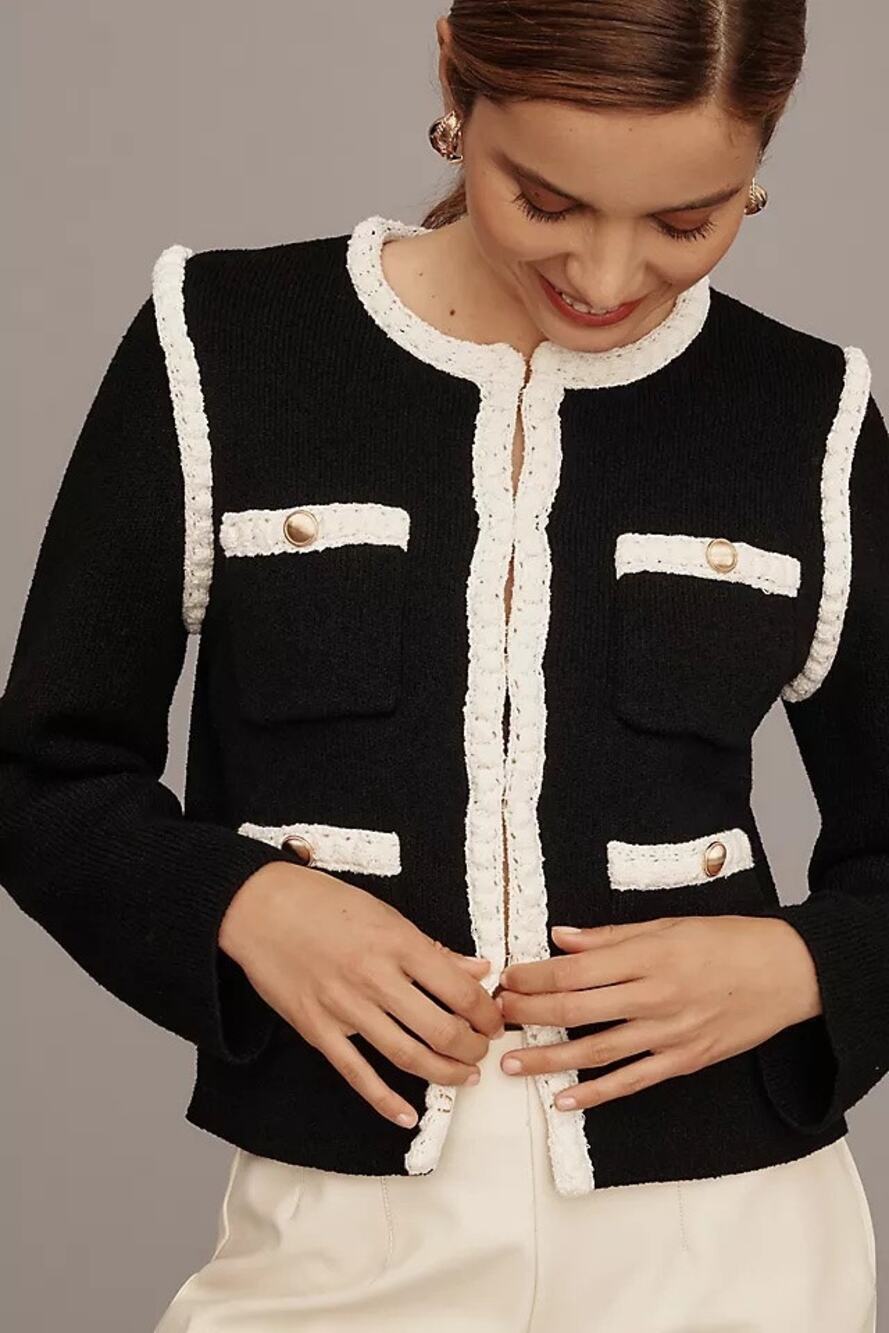 Anthropologie Maeve Collarless Tipped Knit Jacket NWT XL